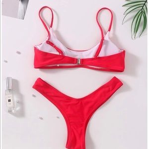 Red padded, adjustable strap bikini
